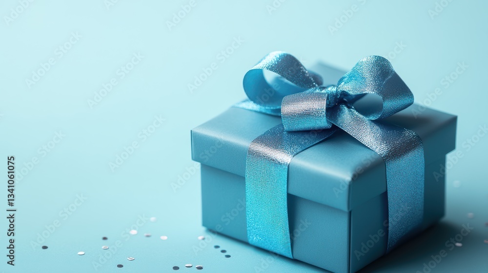 Obraz premium Stylish Blue Gift Box with Shiny Ribbon Perfect for Any Birthday Celebration