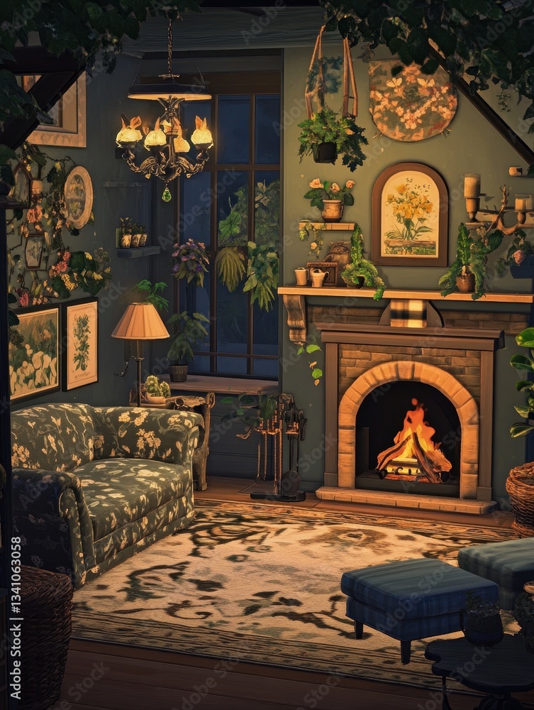 Fototapeta premium A cozy living room filled with plants and natural light