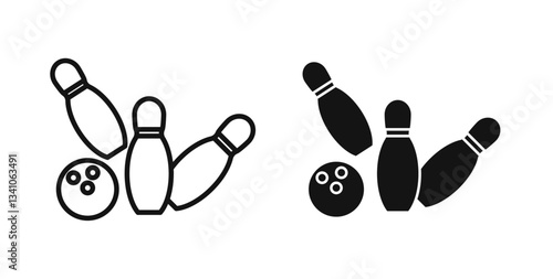 Bowling icons in black fill and line style