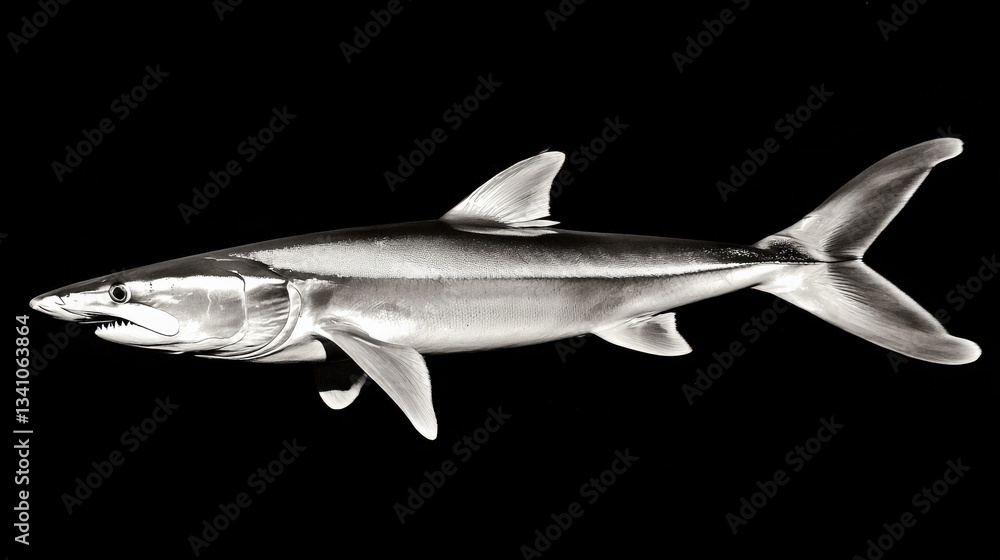 Fototapeta premium Shark Swimming Gracefully in Dark Background with Detailed Features