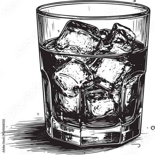 Whisky glass with ice rocks vector illustration