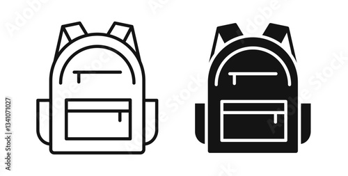 Backpack icons in black fill and line style