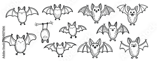 Spooky Bat Cartoon Set: A whimsical collection of cartoon bats, showcasing various poses and expressions, ready to bring a touch of Halloween charm or playful spookiness to your designs. 