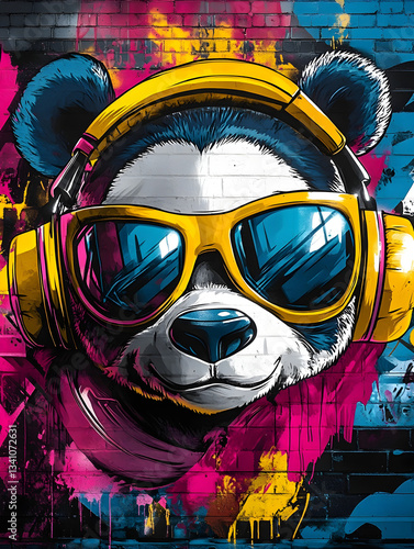 graffiti on the wall with a panda bear