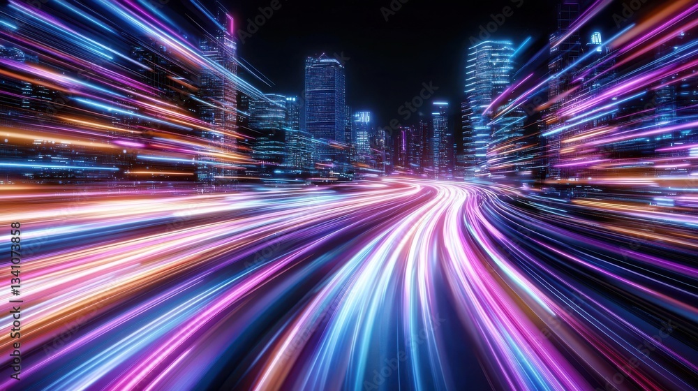 Vibrant and dynamic cityscape at night with blurred traffic lights and high speed motion creating an energetic futuristic urban landscape Vibrant and dynamic cityscape at night with blurred traffic lights and high speed motion creating an energetic futuristic urban landscape
