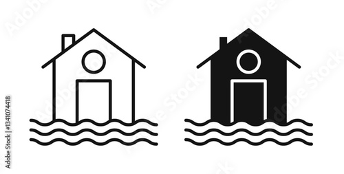 House flood icons set for website design