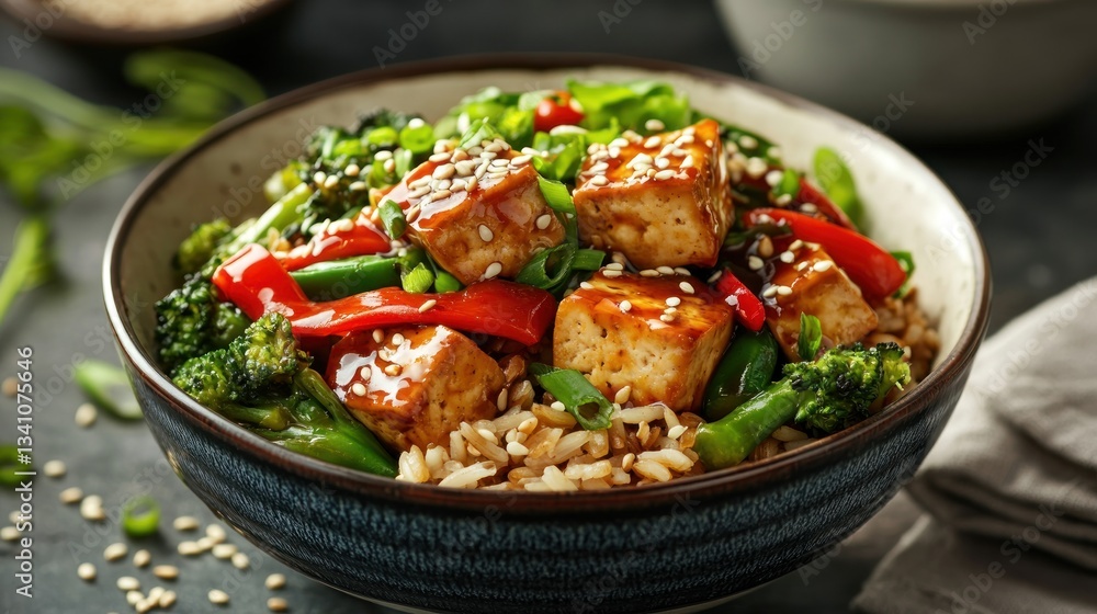 Delicious Teriyaki Tofu Bowl with Rice and Vegetables Delicious Teriyaki Tofu Bowl with Rice and Vegetables