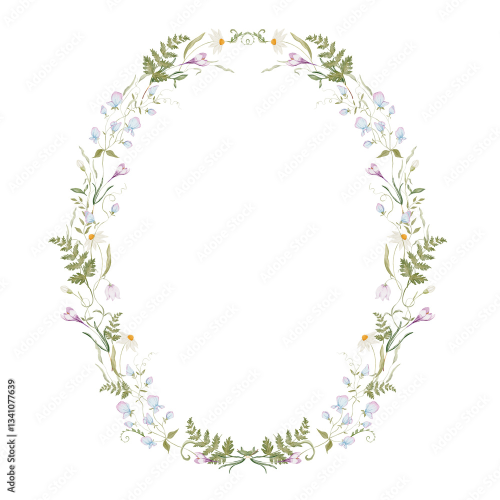 Watercolor frame with herbs and wildflowers Watercolor frame with herbs and wildflowers