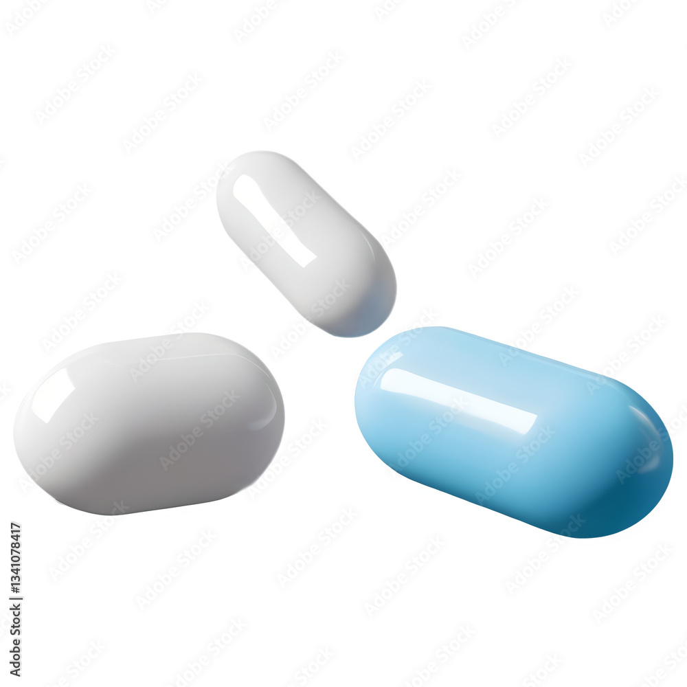 Blue and White Capsule Pill Isolated on Transparent Background Blue and White Capsule Pill Isolated on Transparent Background