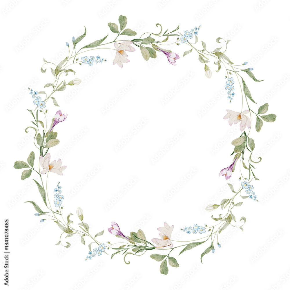 Watercolor frame with herbs and wildflowers Watercolor frame with herbs and wildflowers