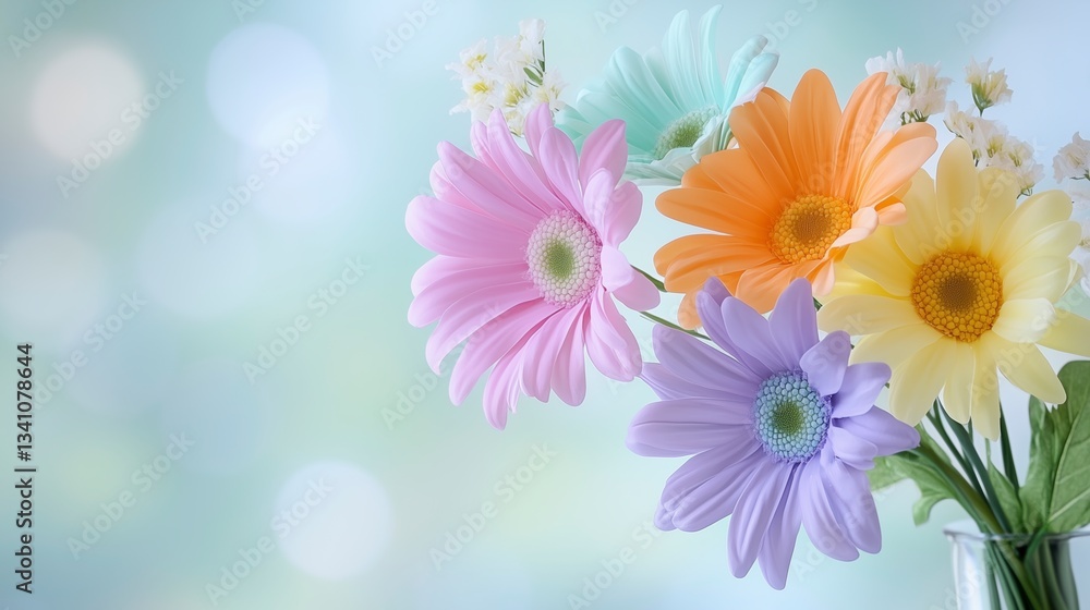 Colorful flowers in a vase brighten the living room with their vibrant hues Colorful flowers in a vase brighten the living room with their vibrant hues