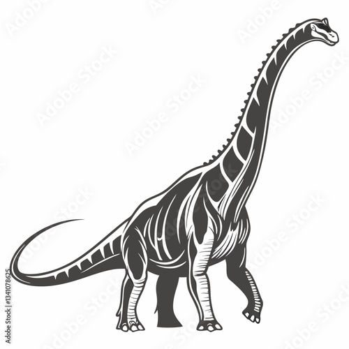 Brachiosaurus dinosaur illustration vector design in black and white sketch


