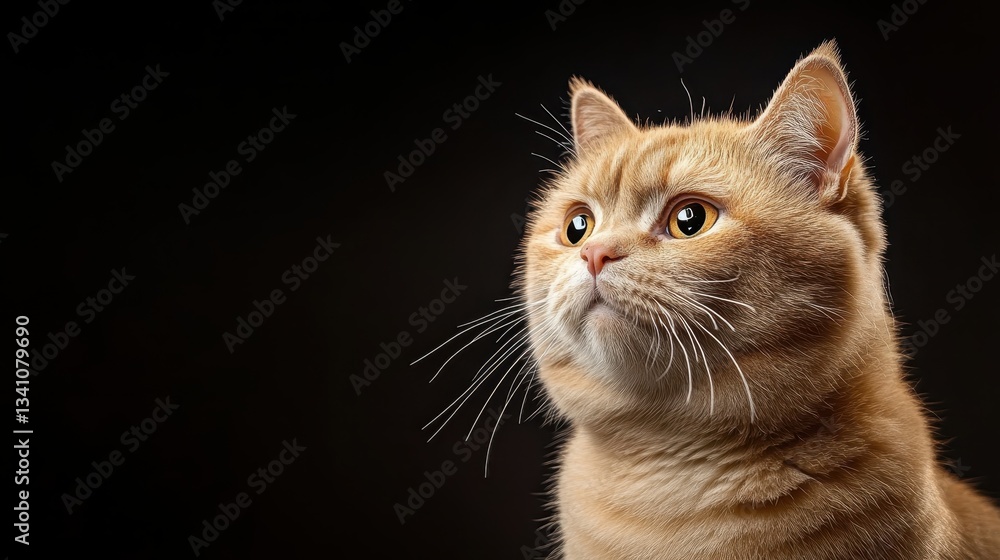 A stunning portrait of a golden cat with large, expressive eyes, showcasing its curious and charming personality against a dark backdrop. A stunning portrait of a golden cat with large, expressive eyes, showcasing its curious and charming personality against a dark backdrop.