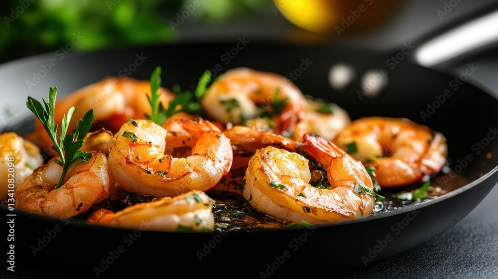 A vibrant display of grilled shrimp garnished with fresh herbs in a sizzling skillet, highlighting culinary delights that evoke appetite and joy in dining experiences. A vibrant display of grilled shrimp garnished with fresh herbs in a sizzling skillet, highlighting culinary delights that evoke appetite and joy in dining experiences.