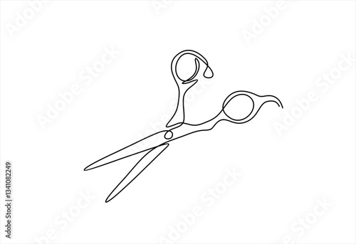 One line continuous stylist scissors symbol concept. Barber haircut beauty salon lifestyle. Digital white single line sketch drawing vector illustration