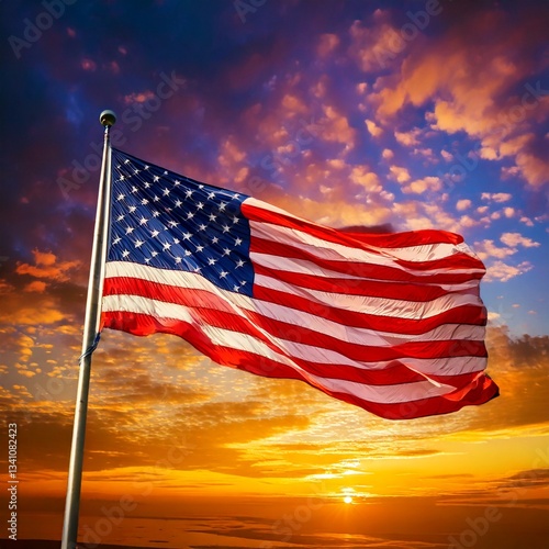 Glory in the Sky American Flag at Sunset