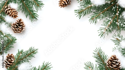 Wallpaper Mural Christmas Fir Branches & Pinecones Frame on White Background Torontodigital.ca