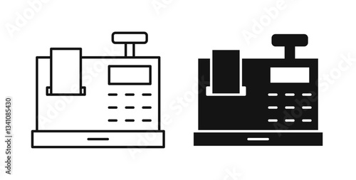Cash register icons set in black colors on white background