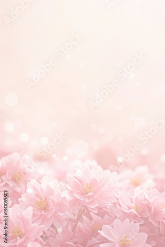 An ethereal garden with soft pink flowers and glowing lights, creating a dreamlike and romantic scene.

