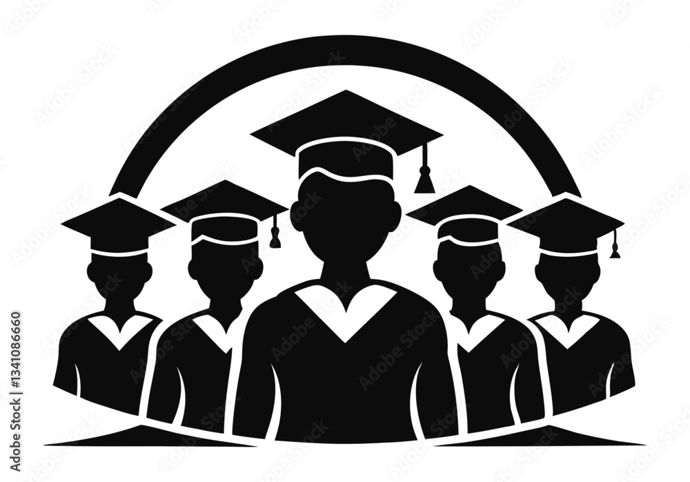 Obraz premium Graduation Cap Silhouette Students Celebrating Achievement