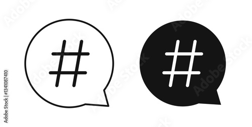 Hashtag icons set in black colors on white background