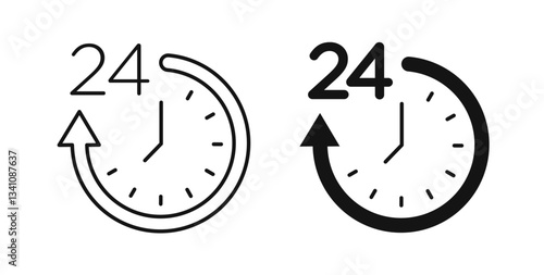 Time twenty four icons set in black colors on white background