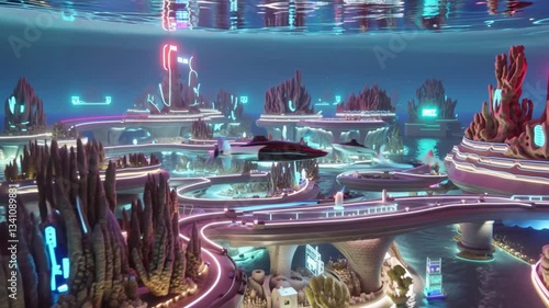 Cybernetic Ocean: 3D Animated Futuristic Underwater City