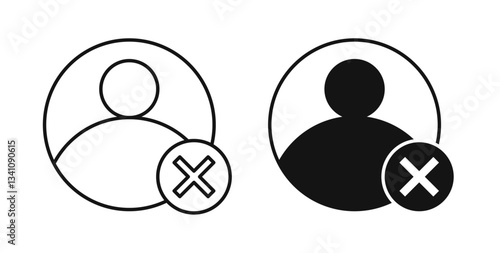 Delete user icons set in black colors on white background