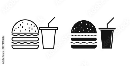 Hamburger soda icons set in black colors on white background