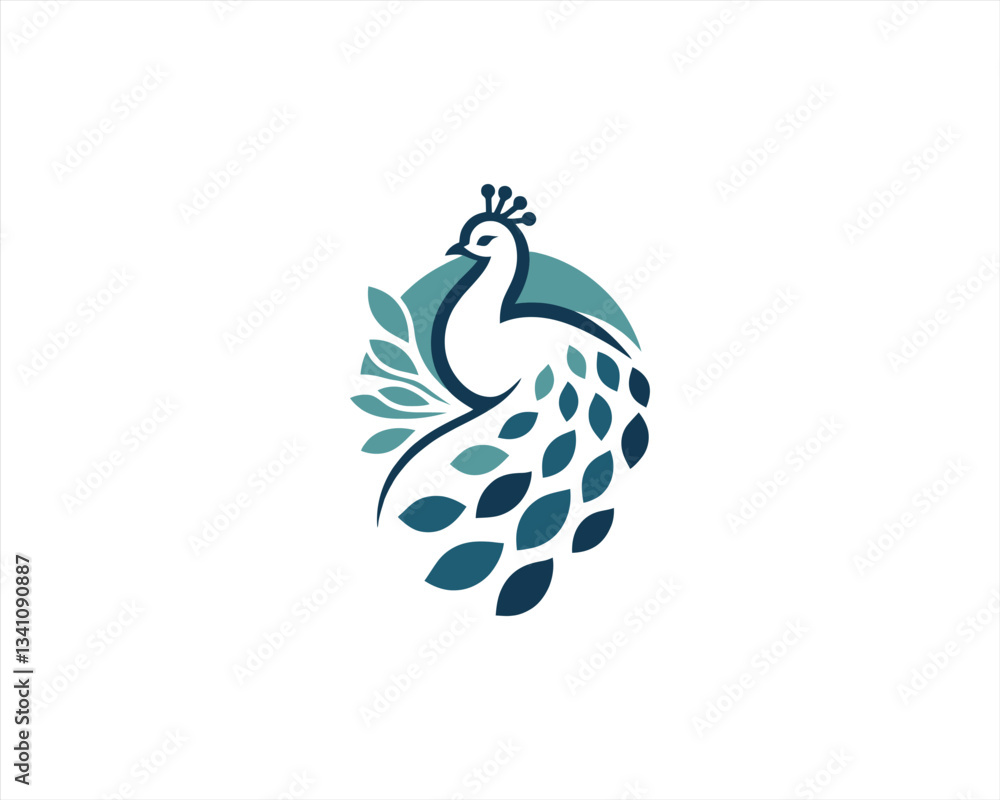 Fototapeta premium Peacock logo design icon symbol vector illustration. Peacock bird template.
