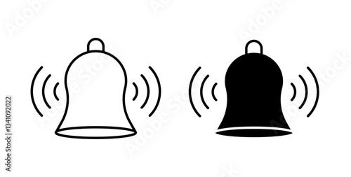 Bell ring icons solid and thin line.