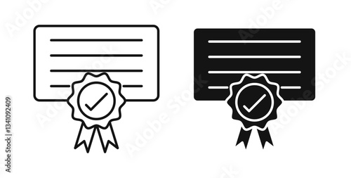 Diploma icons in flat solid and thin line style