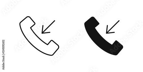 Incoming Call icons set in black colors on white background