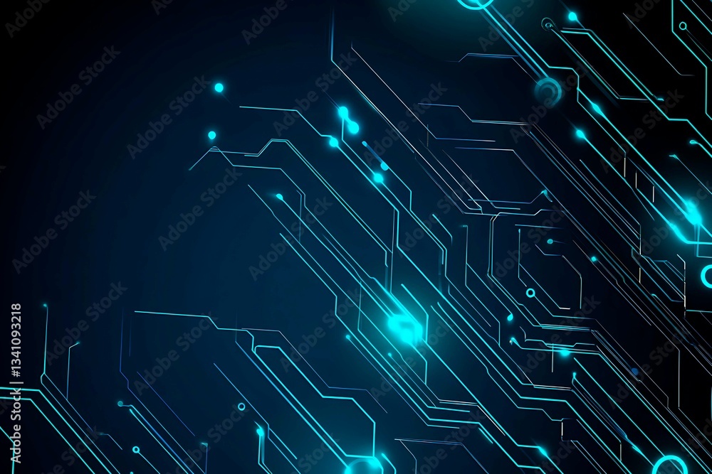 Abstract close-up of a glowing blue digital circuit board, showcasing intricate connections and technological design on a black background.