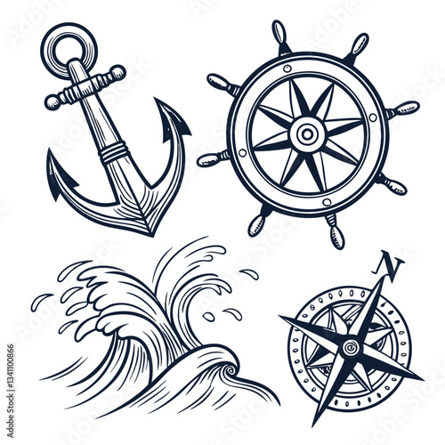  Hand-Drawn Nautical Elements with a Vintage Touch