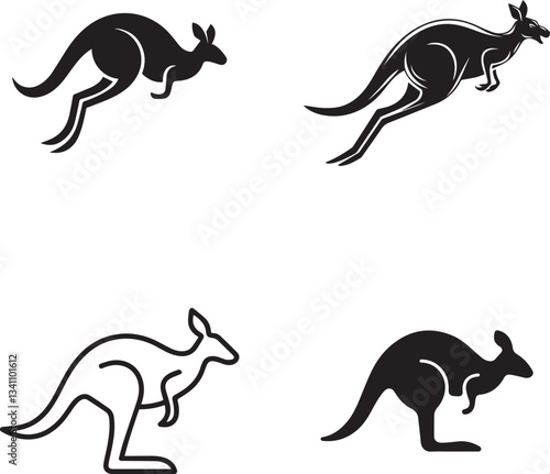 Minimalist kangaroo silhouette line art set with sleek, modern designs