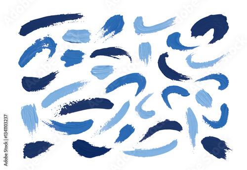 爽やかな色の絵の具の塗りのストローク　ブラシで描いた立体的で抽象的な装飾イラストセット　ペンキ　ペイント　顔料　塗料