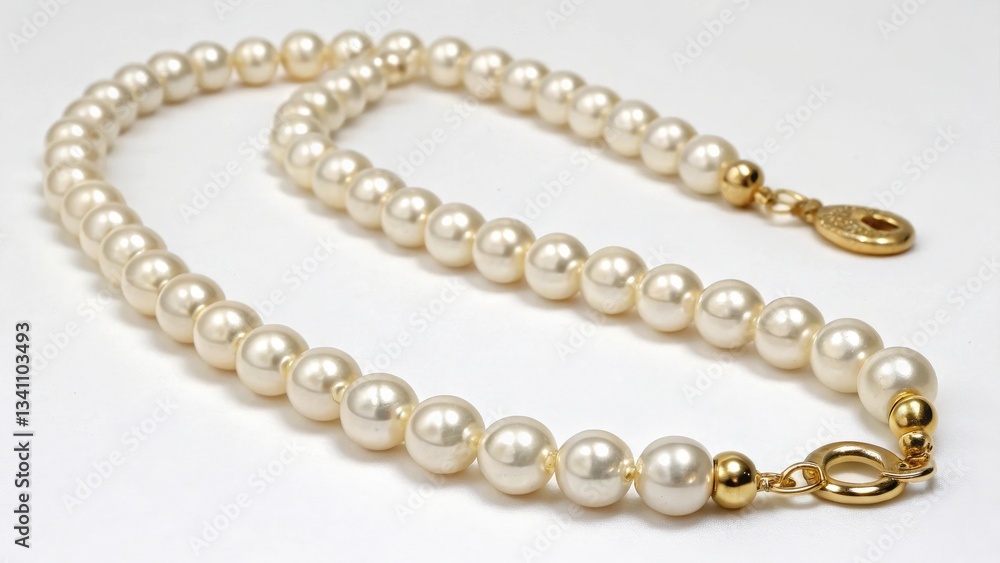 White Pearl Necklace with Gold Clasps White Pearl Necklace with Gold Clasps