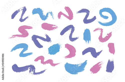 カラフルな絵の具の塗りのストローク　ブラシで描いた立体的で抽象的な装飾イラストセット　ペンキ　ペイント　顔料　塗料　厚塗り