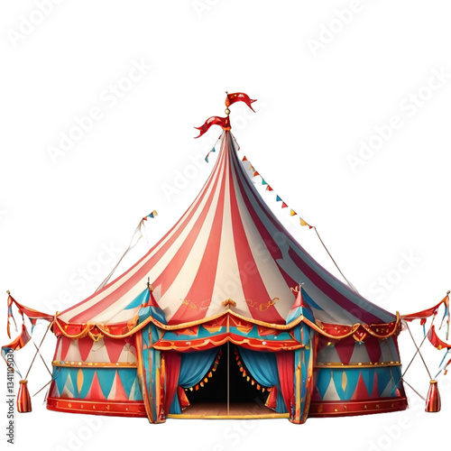 Classic Vintage Circus Tent Watercolor – Nostalgic Carnival Scene