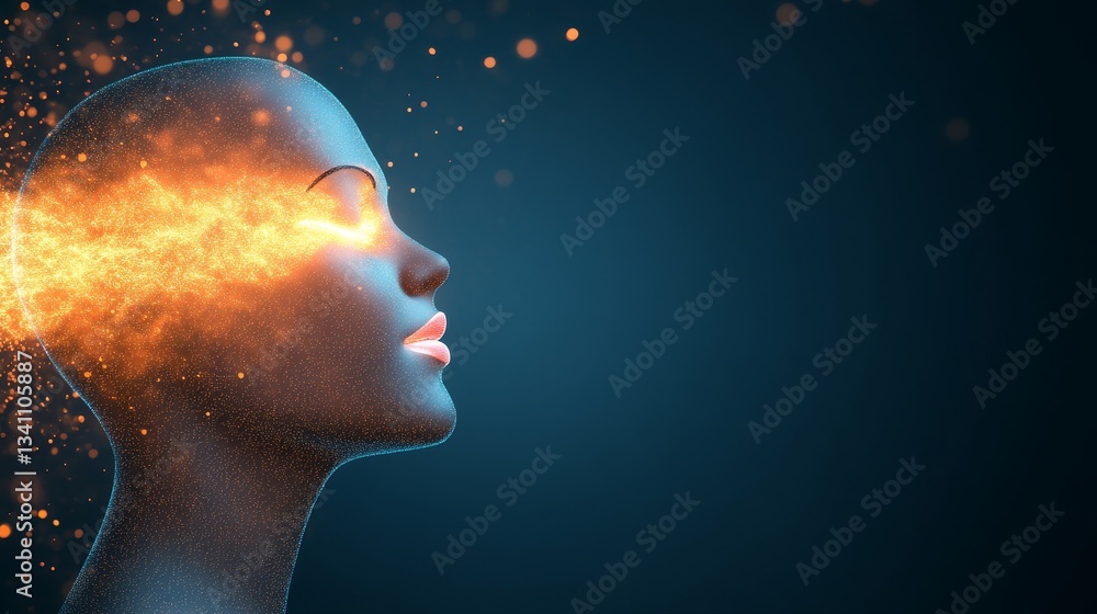Abstract Glowing Humanoid Head Portrait - art depicting a humanoid head with fiery energy emanating from its eyes, symbolizing enlightenment, power, knowledge, transformation, and inner strength Abstract Glowing Humanoid Head Portrait - art depicting a humanoid head with fiery energy emanating from its eyes, symbolizing enlightenment, power, knowledge, transformation, and inner strength