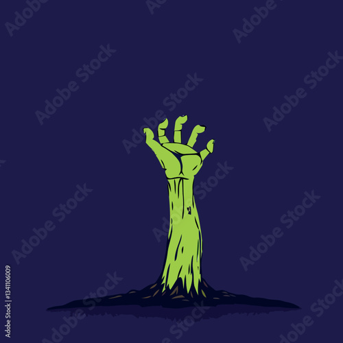 Vsai zombie hand emerging from ground at night