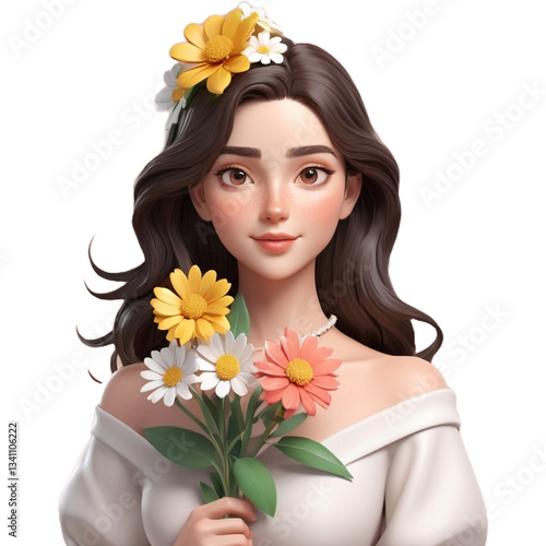 3D Illustration of a Woman Holding a Flower – Women’s Day Special