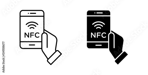 NFC communication icons set in black colors on white background