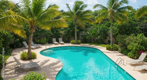 Wallpaper Mural Relaxing at Swimming Pool with Palm Trees in Tropical Paradise Torontodigital.ca