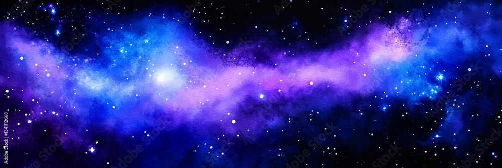 Naklejka premium Cosmic Nebula Galaxy - A vibrant of a nebula in space, showcasing stunning blues and purples, with scattered stars. Perfect for backgrounds or space-themed projects