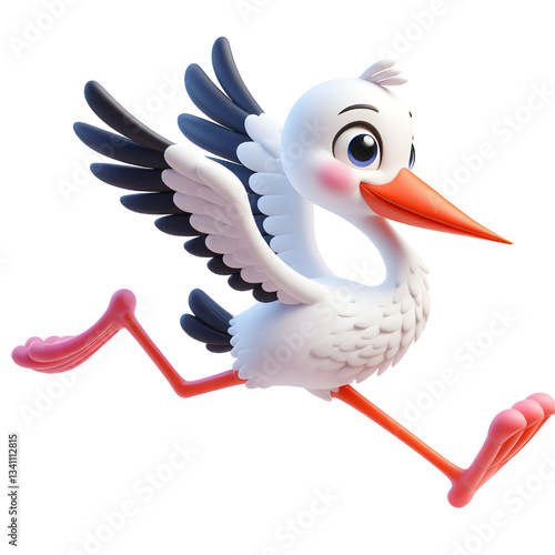 Cute 3d Stork isolated on white background