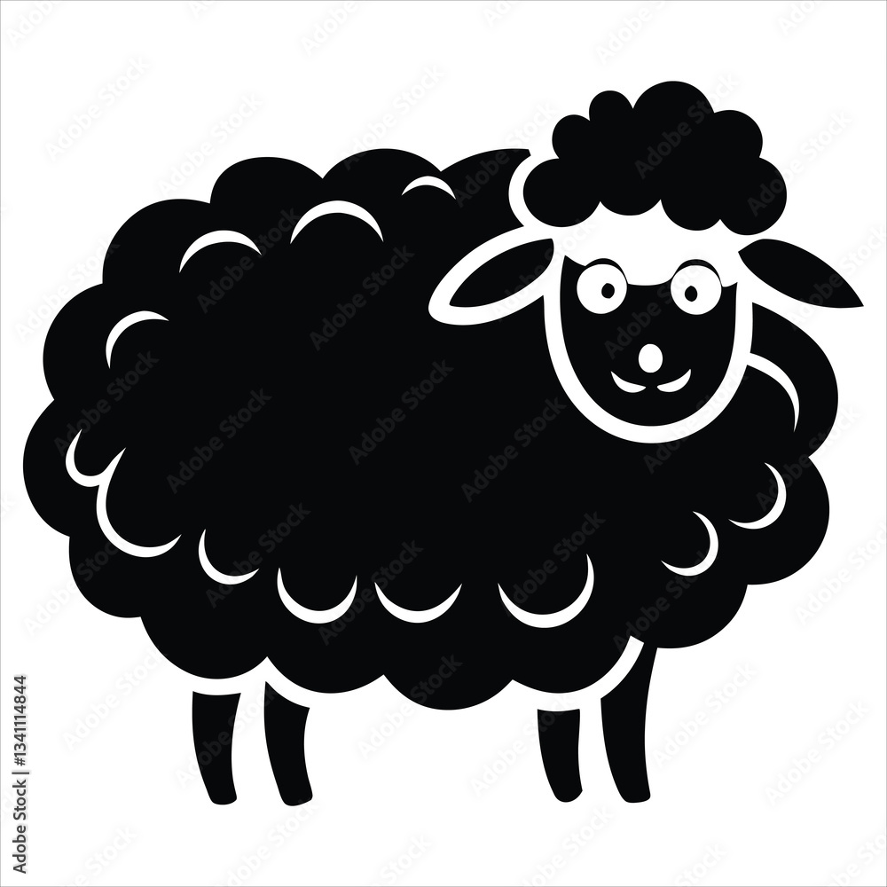 Obraz premium Simple black and white illustration of a head of sheep or lamb 