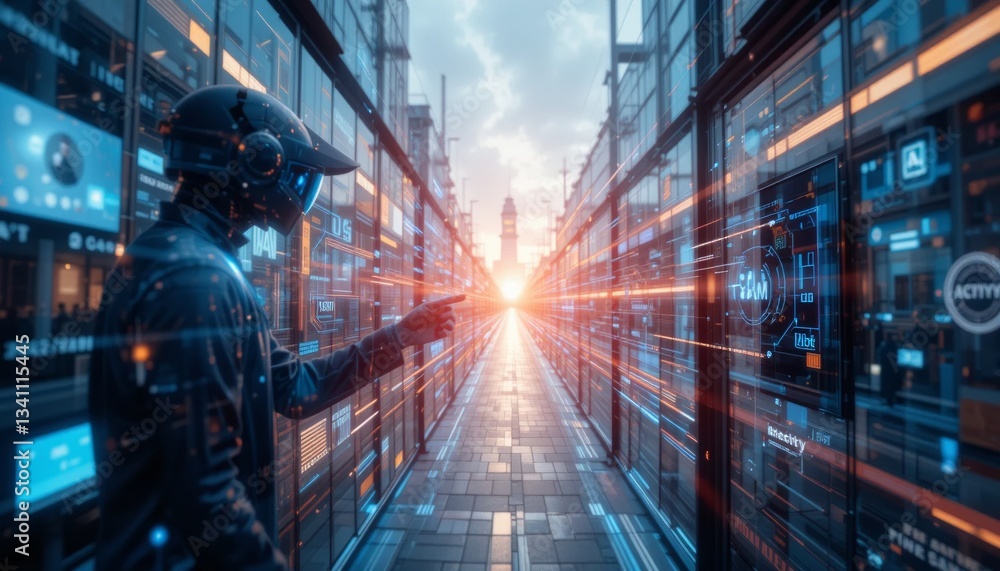 Futuristic tech exploration digital cityscape cybernetic journey virtual environment perspective on innovation Futuristic tech exploration digital cityscape cybernetic journey virtual environment perspective on innovation