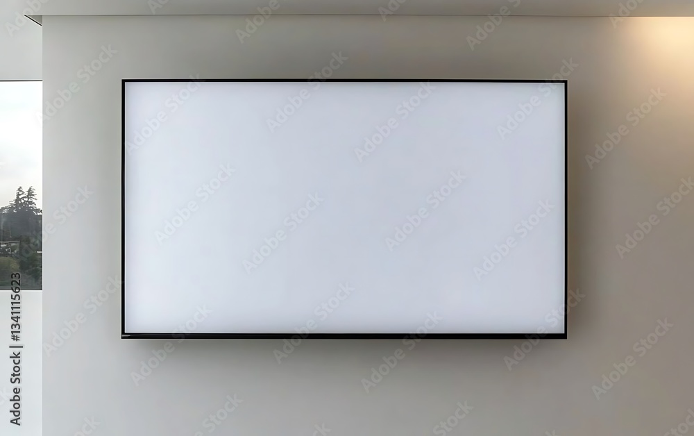 Obraz premium Flat-screen TV mounted white wall rectangular shape has Modern